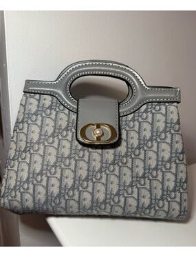 Grey Monogram Fashion Tote with Gold Accent